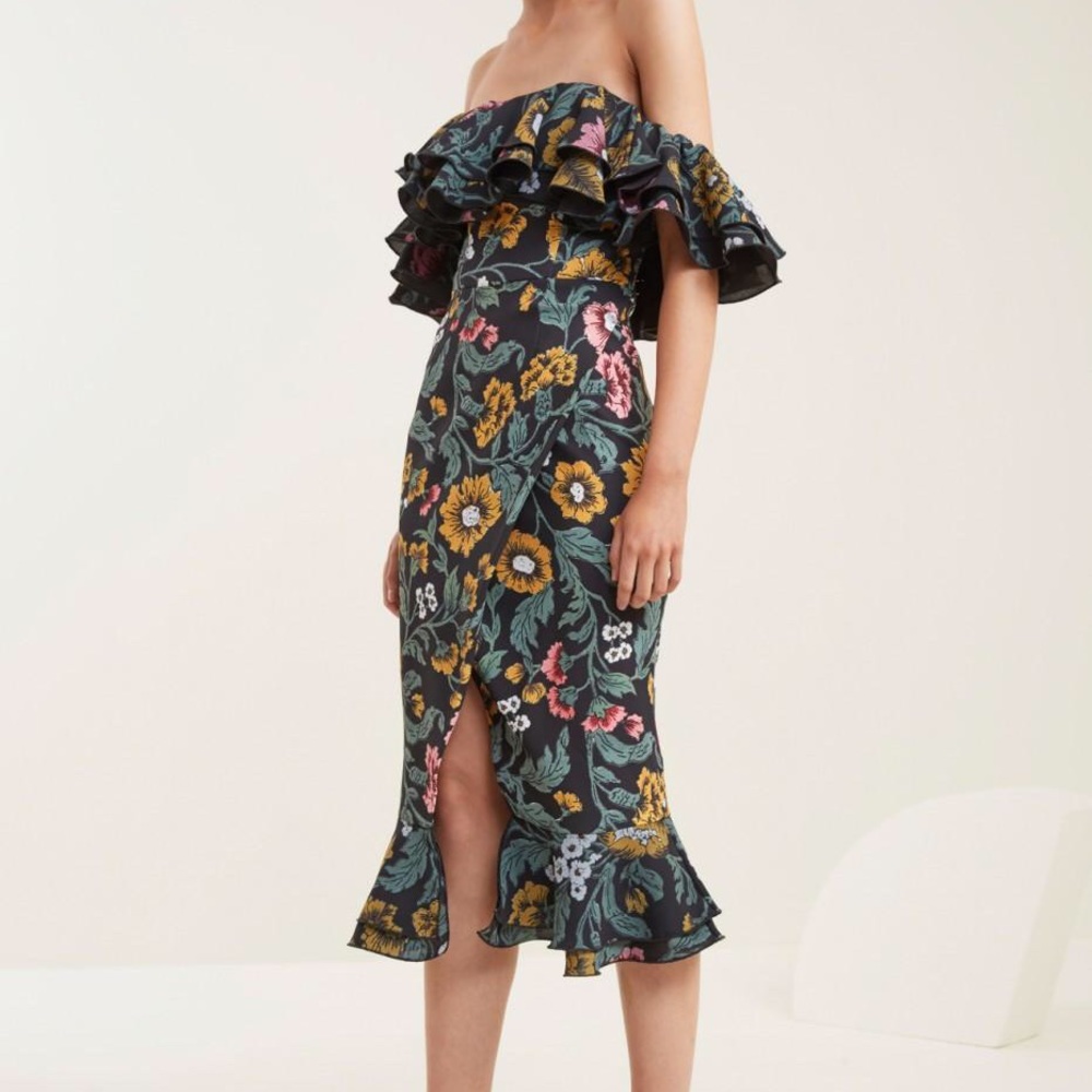 NWOT C/Meo Collective Midi Dress In Black Floral - Sz Sm